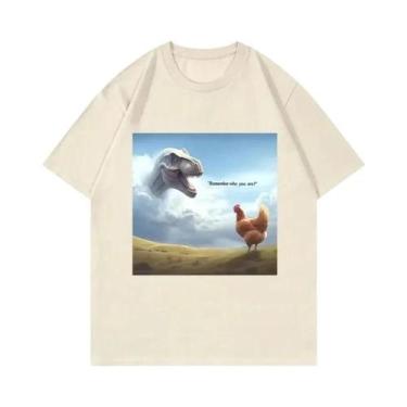 Imagem de Camiseta Feminina Engraçada Com Estampa De Dinossauro E Galinha, Casua