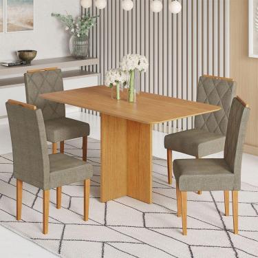 Imagem de Conjunto Mesa Com Tampo + 4 Cadeiras Diamante Jcm Movelaria Cinamomo/linho