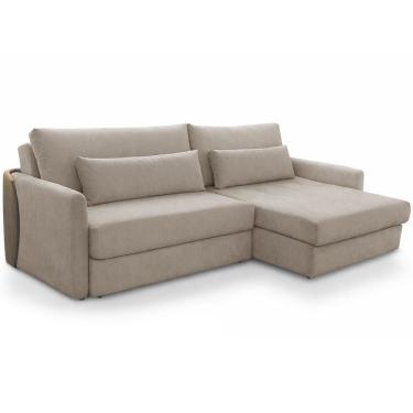 Imagem de Sofá Cama Retrátil 4 Lugares Para Sala 270cm Bérgamo F04 Linho Bege Claro Couríssimo Café - Lyam Decor