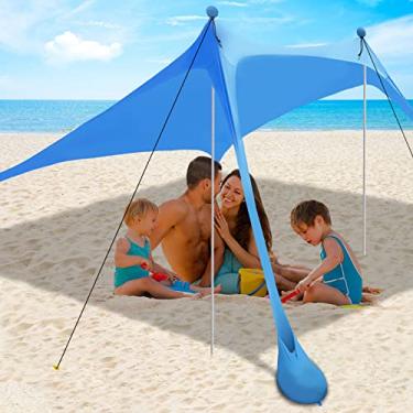 Imagem de Toldo de praia para barraca com proteção UV FPS 50+, barraca de praia com sacos de areia, bastões e pinos de chão e cordas antivento, barraca pop up ao ar livre para praia, acampamento, quintal e piqueniques