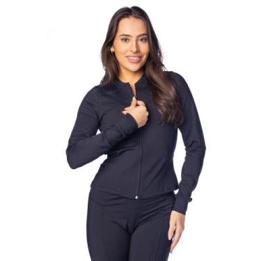 Imagem de Casaco Feminino Estilo do Corpo Zíper Preto, Preto, G