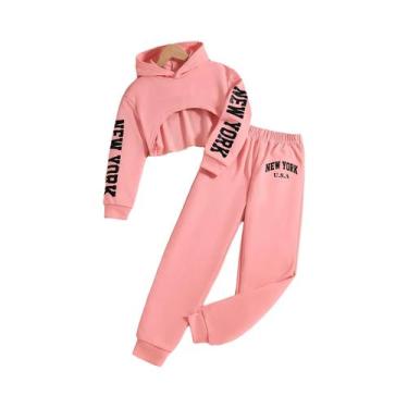 Imagem de Conjunto De Colete De Moletom Com Capuz Rosa Para Meninas, Moda Primav