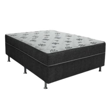 Imagem de Cama Box Casal Conjugada Ortopédica 138x188 Espuma 5cm Tecido Poliéster Preto RR Colchões