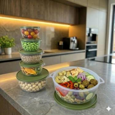 Imagem de Kit 6 Potes Plastico Redondos Bowl Livre Bpa Cor:Transp Menta - Casa B