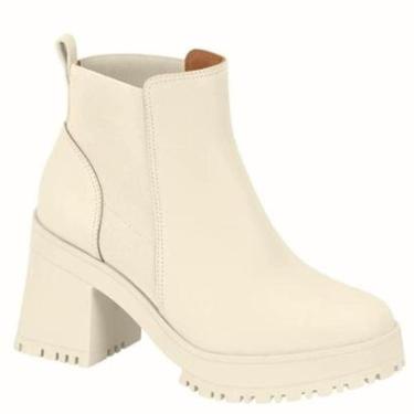 Imagem de Bota Vizzano Feminina Cano Curto Chelsea Tratorada Salto Grosso - Off White - 40-Feminino