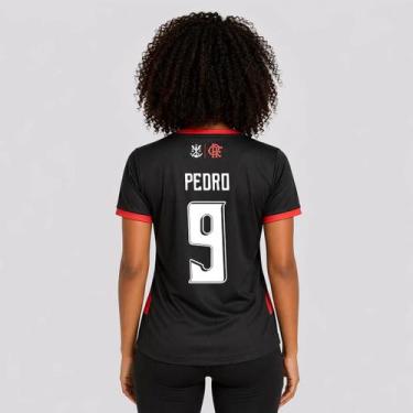 Imagem de Camisa Flamengo Emoção Feminina Listrada Vermelha 9 Pedro - Braziline,