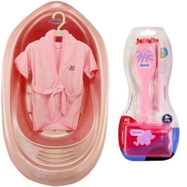 Imagem de Kit Banheira 22L Plastibaby Roupão Saboneteira Escova Pente Para Bebê 
