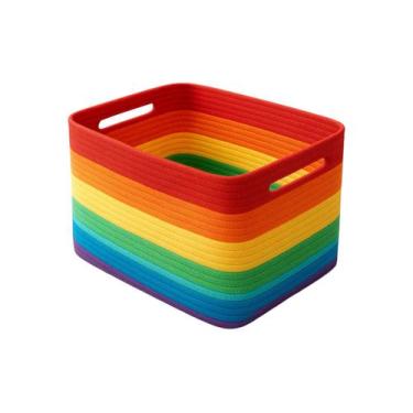 Imagem de Cesto de Organização Retangular em Corda com Alças  ArcoÍris Easy Deco