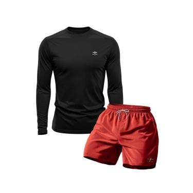 Imagem de Conjunto Camiseta Manga Longa Dry Proteção Uv e Short Mauricinho Academia Verão Básico-...