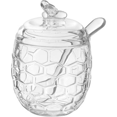 Imagem de POTE DOSADOR COM TAMPA C/COLHER VIDRO 12x8x8cm TRANSPARENTE
