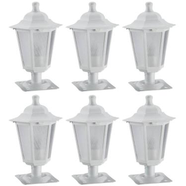 Imagem de Kit 6 Balizadores Luminárias de Jardim Branco 31cm Clássico Alumínio Lente Fosca Grega...
