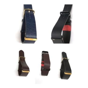 Imagem de Pulseira Nato Couro Legítimo P/relógios, Anéis Preto, Gold.LC201 - Mar