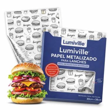Imagem de Papel Acoplado Térmico Hamburguer 30x 38 Bopp Para Lanches Delivery Me