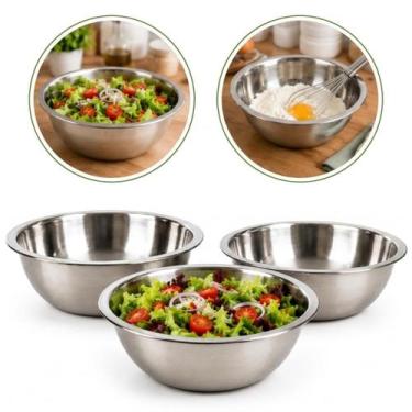 Imagem de Kit 3 Tigelas Inox 1,2L Bowl Saladeira Bacia Aço Inox 21cm - Catuaí