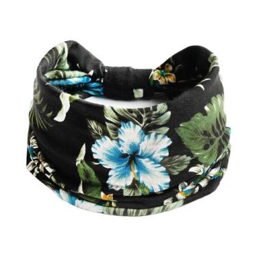 Imagem de Faixa De Cabelo Feminina Boho Com Estampa Floral, Larga, Antiderrapant