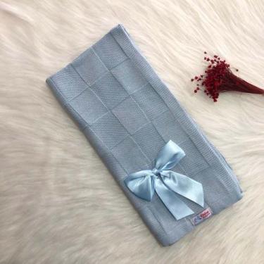 Imagem de Manta Para Bebê Tricô Tricot Quadriculada - Mimo da Cegonha, Azul Bebê