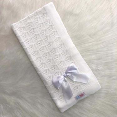 Imagem de Manta Bebe Tricô Maternidade Crochê - Mimo da Cegonha, Branco, RN