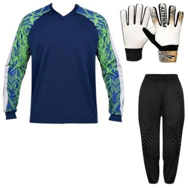 Imagem de Kit Goleiro Napoli Infantil Camisa Kanga + Calça TRB + Luva Penalty De