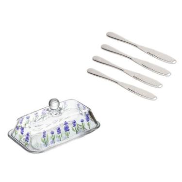 Imagem de Kit Manteigueira E 4 Espátulas Inox Mesa Posta Servir Patê - Lyor