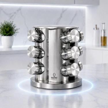 Imagem de Porta Tempero Inox e Vidro Giratório 360 graus 12 Potes para Cozinha -