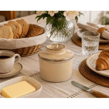 Imagem de Manteigueira Francesa em Cerâmica Bege Degradê - Sanson Decor Home