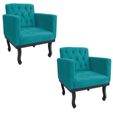 Imagem de Kit 02 Poltronas Classic Pés Luís Xv Suede Azul Turquesa
