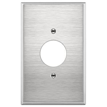 Imagem de ENERLITES Placa de parede de metal com orifício de 3,5 cm, resistente à corrosão, tamanho grande 1 aparelho, 14 x 9 cm, 7751O, 430 aço inoxidável, certificação UL, prata