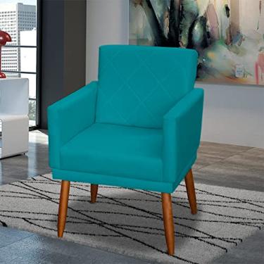 Imagem de Poltrona Decorativa Para Sala Beatriz Com Base Cadeira Reforçada Para Sala De Espera Consultório Escritório Recepção Manicure Sala De Estar Suede Cores Pé Castanho - Clique & Decore (Azul-turquesa)