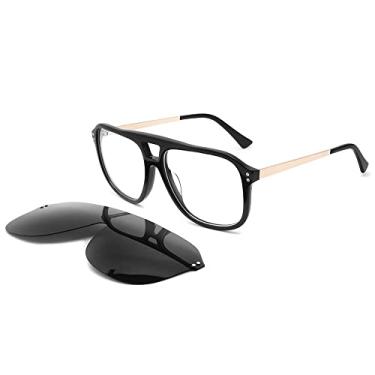 Imagem de Clipe magnético quadrado em óculos de sol para homens UV400 óculos de sol acetato, C1, preto