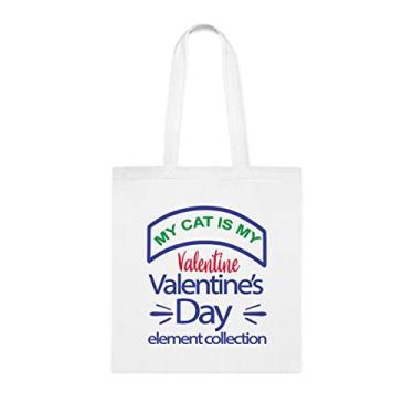 Imagem de Sacola My Cat Is My Valentine coleção de elementos de dia dos namorados, presente divertido, bolsa de ombro, bolsas reutilizáveis, ideia de presente de cesta de Natal de aniversário, Branco
