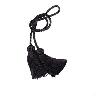 Imagem de peça Cortina de borla Tieback Room Acessórios Suporte de cortina Fivela Corda Feito à Mão Tassel Franja Bandagem Decoração de Casa, Preto, 2 Peças