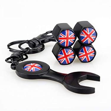 Imagem de TOPKU Mini Cooper Union Jack bandeira britânica com 4 peças tampas de haste de válvula de pneu conjunto de chaveiros acessórios decalque peças para BMW Mini Cooper R55 R56 R57 R58 R60 R61 F55 F56