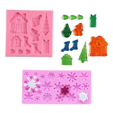 Imagem de 2 peças mini natal neve gengibre homem elfo presente meias casa árvore molde de silicone para diy chocolate doce fondant decoração de bolo cera giz de cera derretida gesso ferramenta de resina