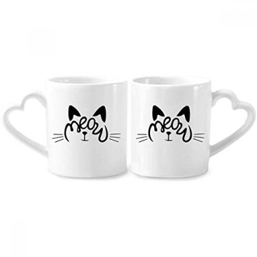Imagem de Conjunto de canecas de porcelana para casais, design faça você mesmo, com citação Cat Mewing