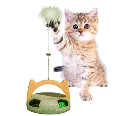 Imagem de Brinquedo interativo para gatos, Brinquedos engraçados para gatos com bola giratória, Brinquedos interativos para gatos com penas e sinos para gatos de interior brincarem de exercício de Fovolat