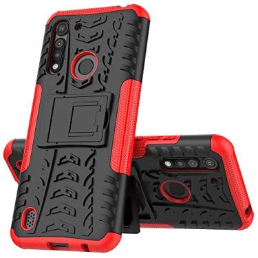 Imagem de Capa protetora de capa de telefone compatível com Moto G8 Power Lite, TPU + PC Bumper Hybrid Militar Grade Rugged Case, Capa de telefone à prova de choque com mangas de bolsas de suporte (Cor: Rojo)