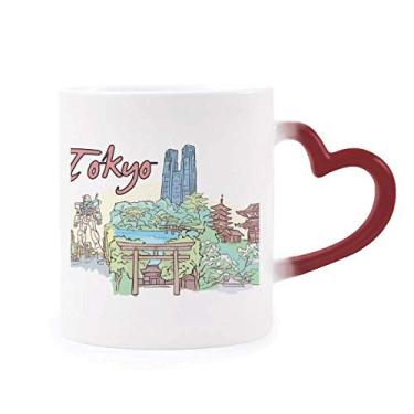 Imagem de Caneca de grés pintada à mão City Japan Yard Tóquio sensível ao calor com mudança de cor vermelha