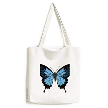 Imagem de Bolsa de lona com estampa de borboleta em azul escuro, bolsa de compras, bolsa casual