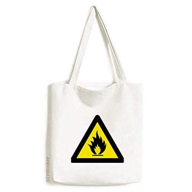Imagem de Símbolo de aviso amarelo preto fogo triângulo bolsa sacola de compras bolsa casual bolsa de mão