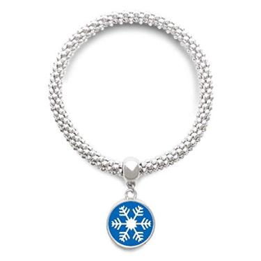 Imagem de DIYthinker Pulseira de prata com desenho de floco de neve azul com pingente de corrente ajustável para esportes de inverno