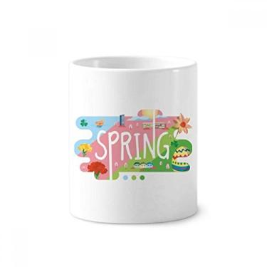 Imagem de Suporte para caneta de escova de dentes com ilustração da primavera estação Caneca de cerâmica com suporte para lápis