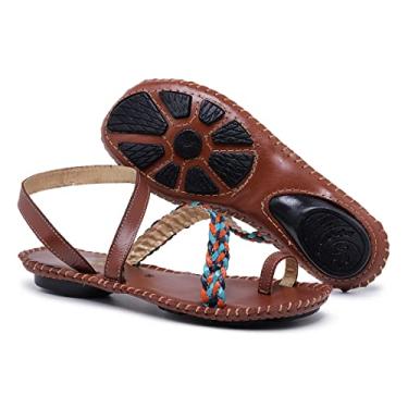 Imagem de Sandália Feminina Ortopédica Couro Rasteirinha Tira Colorida Havana 41