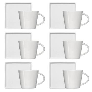 Imagem de Conjunto 6 Xícaras Café Chá Porcelana Branca 185ml Píres Quadrado Americana Germer