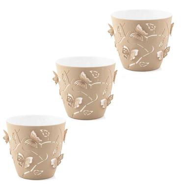 Imagem de Kit 3 Vasos de Flores Plantas 2,5L cada Cachepot 3D Floreira de Mesa Plástico Borboletas Plasvale