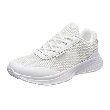 Imagem de Tênis casual feminino lazer cadarço sola macia sapatos confortáveis sapatos de malha ao ar livre corrida moda esportes respirável (branco, 8)