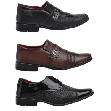 Imagem de Kit 3 Pares Sapato Social Masculino Macio Elástico Dia a Dia