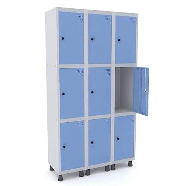 Imagem de Guarda Volume Roupeiro 9 Portas Aço Grp 503/9 Pandin Móveis Cinza/azul Dali