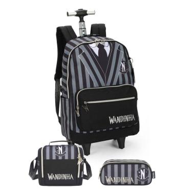 Imagem de Kit Wandinha Mochila Rodas Lancheira Estojo Duplo Juvenil