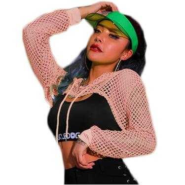 Imagem de Avidlove Blusa feminina de malha cropped com capuz e manga comprida arrastão para festa...