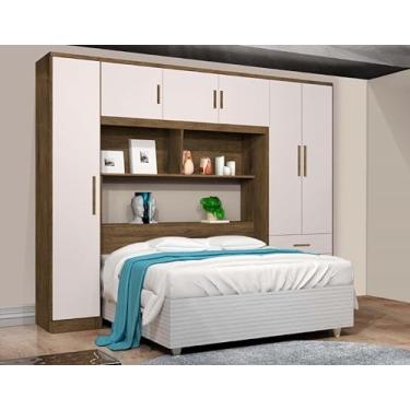 Imagem de Roupeiro Modulado Com Cabeceira Báu CAN 2.34m Casal Com Amplo Espaço Interno e Nichos Externos Para Decoração Cor Jequitiba/Off White